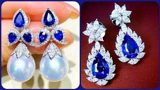 Stunning 925 Sterling Silver 14k Solitaire Diamond & Blue Sapphire Earrings Designs