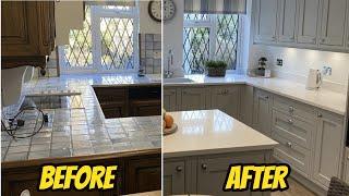 Before & After Kitchen Home Renovation - DIY Kitchens Dove Grey, Quartz Worktop, Amtico Flooring