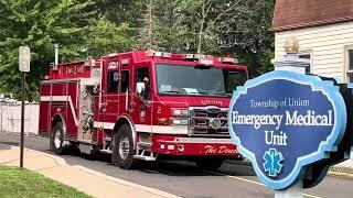 Union Township NJ FD Engine 2, Battalion 4, Ladder 2 responding to a oder of gas | Video: 412