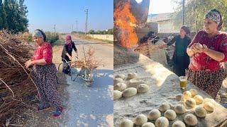 ODUN ATEŞİNDE TANDIR EKMEĞİ BİBERLİ EKMEK YAPIMI | Halam'ın Sobalı Sıcak Köy Evi