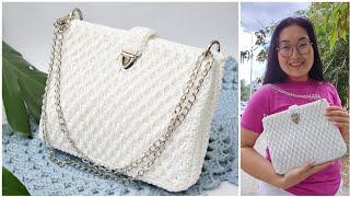 Video Master class on crocheting a bag made of polyester cord with a Honeycomb pattern