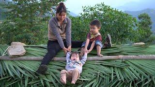 Sunday I stay home with my mother, make roof for the barn, daily life, husband works far away