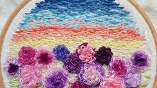 꽃밭, 풍차 프랑스자수 flower garden, windmill embroidery