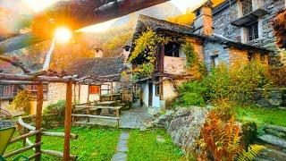 Swiss village Foroglio in autumn  Switzerland 4K