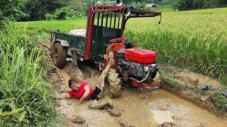 Agricultural vehicle transporting construction materials and the unexpected fall