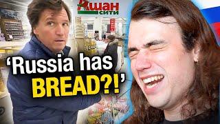 Russian CRINGES at Tucker Carlson Grocery Shopping in 