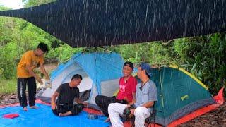 hit by heavy rain camping fishing relaxing rain sound sleeping in, sound asleep until morning