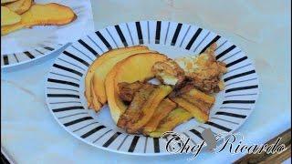 Fried Breadfruit Served With Egg And Plantain | Recipes By Chef Ricardo