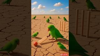 The baby parrot is playing cricket, and the ball falls into the red parrot's house  #ai #parrot