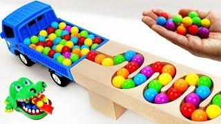 Marble Run ASMR Race  HABA Slope & Dump Truck Excavator Ambulance Forklift Garbage Truck Tractors