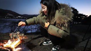 Solo Camping  -8℃ Campsites without electricity and toilets | Soju and  Oyster | Camping Vlog