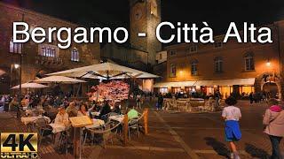 BERGAMO ITALY NIGHT WALKING TOUR | Città Alta 4k60FPS | ITALY BEAUTIFUL VILLAGE AT NIGHT APRIL 2024