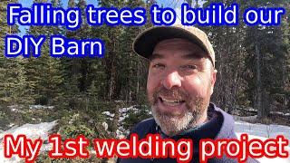 Falling trees to build our DIY OFF GRID BARN | My 1st welding project, a quad snowblower attachment