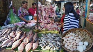 Morning Food Market Scene @Phsa Lu - Nearly Chinese New Year & Lifestyle Vendors in Town Market