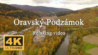 4K Oravský Podzámok na jeseň - Orava Slovakia. Autumn relaxing video drone. Orava castle DJI Air 2S