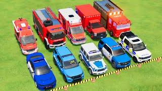 TRANSPORTING POLICE CARS, AMBULANCE, FIRE TRUCK, COLORFUL CARS, WITH TRAIN  -FARMING SIMULATOR 22!