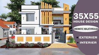 35X55 FEET HOUSE DESIGN || CINEMATIC WALKTHROUGH DESIGN || WITH INTERIER DESIGN || HOUSE PLAN || 4k|