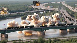 Russia's Biggest Loss in History! Dozens of Russian Army Tank Convoys Destroyed by Ukraine on Bridge