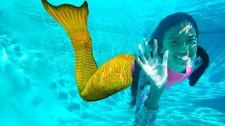 Wendy and Alex Pretend Play as Mermaids | Mermaid in the Pool Magic Transformation