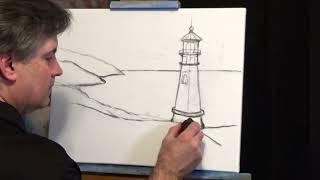 How to DRAW a Lighthouse on Canvas before Painting it | Full Tutorial