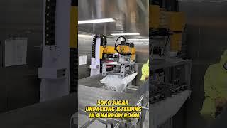 50KG Sugar Unpacking & Feeding in a narrow room #depalletizing #automation #depalletizer #robot