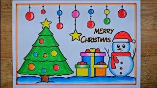 Christmas Drawing/ Merry Christmas Drawing/Christmas Tree Drawing/How To Draw Christmas Drawing Easy