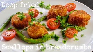 Delicious Fried Scallops in Breadcrumbs /Scallops Katsu recipe  Kurumicooks Japanese cooking