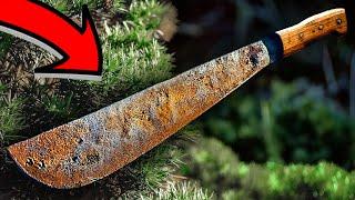 I challenged myself to Restore a Rusty Machete without using power tools - ASMR RESTORATION