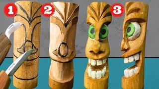 Wood carving tutorial: Mini TIKI carved in stick whith knife