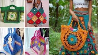 Crochet  Boho style fancy bag /crochet multicoloured handbag designs