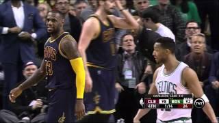 LeBron James blocks Evan Turner at the rim, tells him "You tried!" Cavaliers at Celtics