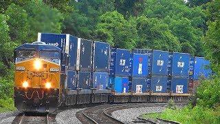 A Long CSX Double Stack Intermodal Train