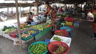 Morning Countryside Food Market @Phnom Thom - Daily Life Style of Khmer People in Phsa Phnom Thom