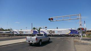 Amtrak 8312 San Joaquins South 3 Hours Late & Two Units - E Weber Ave. Railroad Crossing Stockton CA