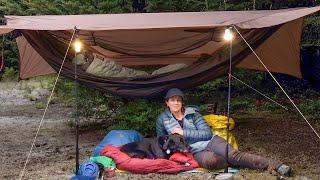 Camping with my Dog in the SkyNest Hammock Tent - cosy set up