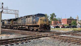 Giant Train Gives Horn Salute At Railroad Diamonds In Lima Ohio!  Car Races Train Over RR Crossing