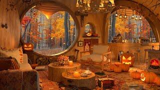 Cozy Hobbit House in Coffee Shop - Autumn Forest with Smooth Jazz Music to Relax/Study/Work to