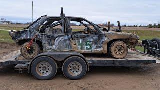 Orillia Winterfest 2024 Pro Compact Demolition Derby. In car #45 Dan Scheerer