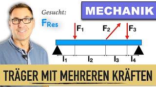 Träger mit mehreren Kräften | resultierende Kraft | Kräfte im allgemeinen Kraftsystem