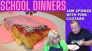 Jam Sponge Coconut With Pink Custard - School Dinners