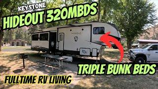 WE LIVE FULLTIME IN OUR 5TH WHEEL - 5TH WHEEL TOUR - TRIPLE BUNKS - KEYSTONE HIDEOUT 320MBDS