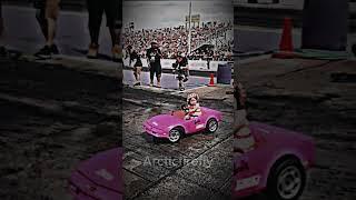 Little Girl Drifting In Her Pink Car