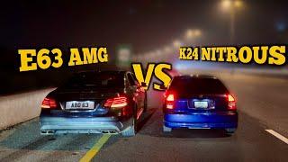 Mercedes E63s VS Civic K24 Hatch Nitrous  600 Hp Vs 400 Hp 