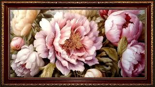 Large Pink Peony Garden Blossoms, Oil Painting | Art Screensaver for TV