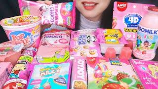 ASMR PINK CONVENIENCE STORE FOOD  ULTRAMILK STRAWBERRY, CAMPINA PATRICK, PINK PUDDING, POP MIE