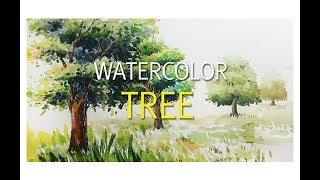 풍경수채화:나무 단계별로 맑게 그리기_Watercolor Tree#풍자까수채화