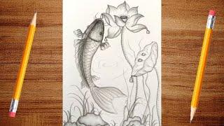 How to Draw Fish And Flowers with Pencil Shedding | How to Sketch with Pencil in Easy way