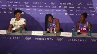 TARA DAVIS-WOODHALL WINS OLYMPIC LONG JUMP GOLD, MOORE MEDALS IN LONG AND TRIPLE | PRESS CONFERENCE