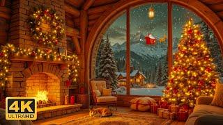 Magical Christmas Ambience  Cozy Cabin, Crackling Fireplace & Winter Wonderland | 4K Ultra HD