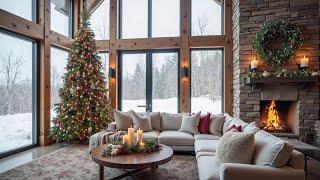 ️Warm Christmas AtmosphereCrackling Fireplace Sound and Snowy View Outside for Peaceful Sleep